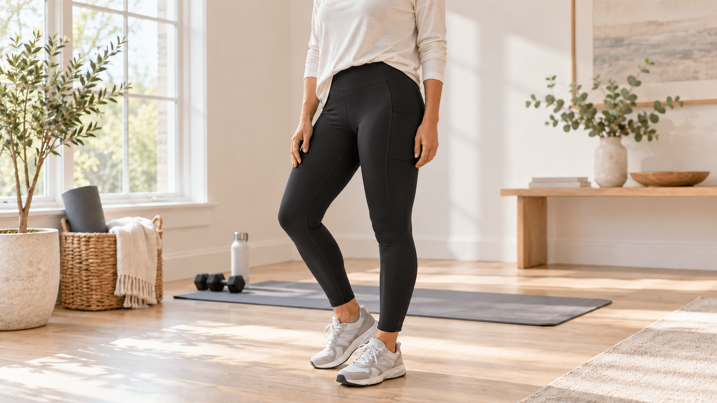 Woman wearing black leggings.